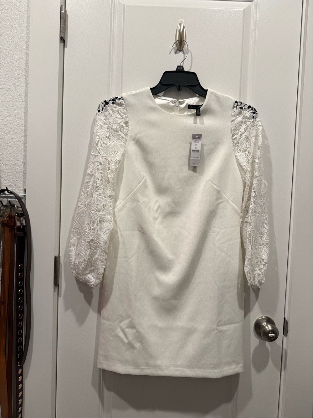 White House Black Market Cream Lace-Sleeve Shift Dress